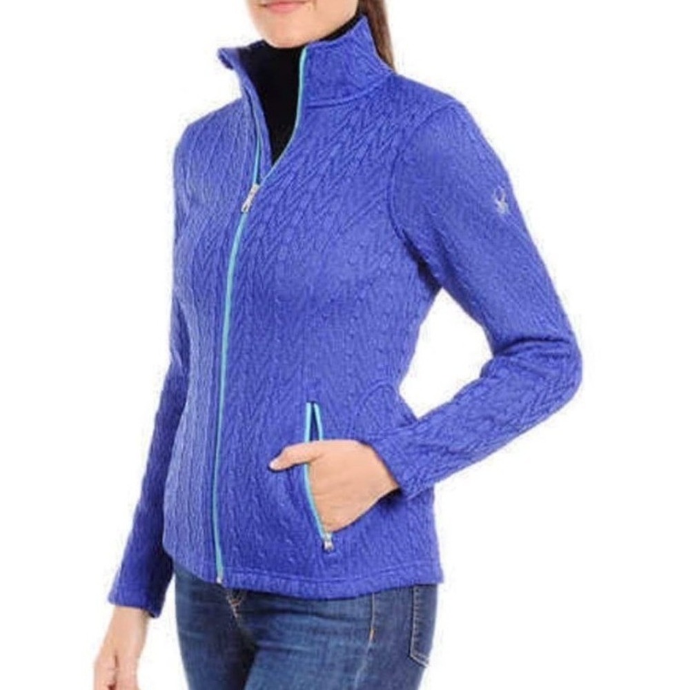 Spyder Full Zip Cable Knit Fleece Lined Sweater Jacket Mid Layer Skiing Medium